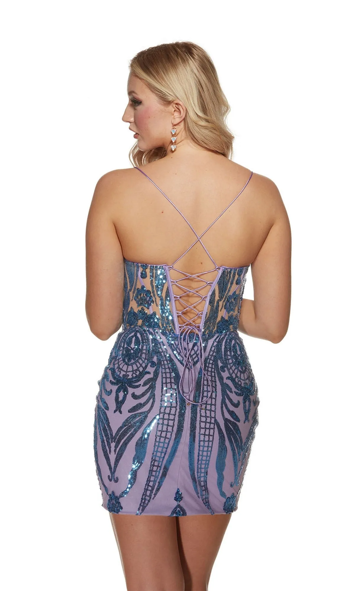 Alyce Lace-Up Sequin-Print Mini Hoco Dress 4893 sold by PromGirl product image thumbnail 2