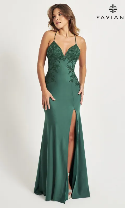 Matte Satin Faviana Long Formal Prom Dress 11070 made by Faviana