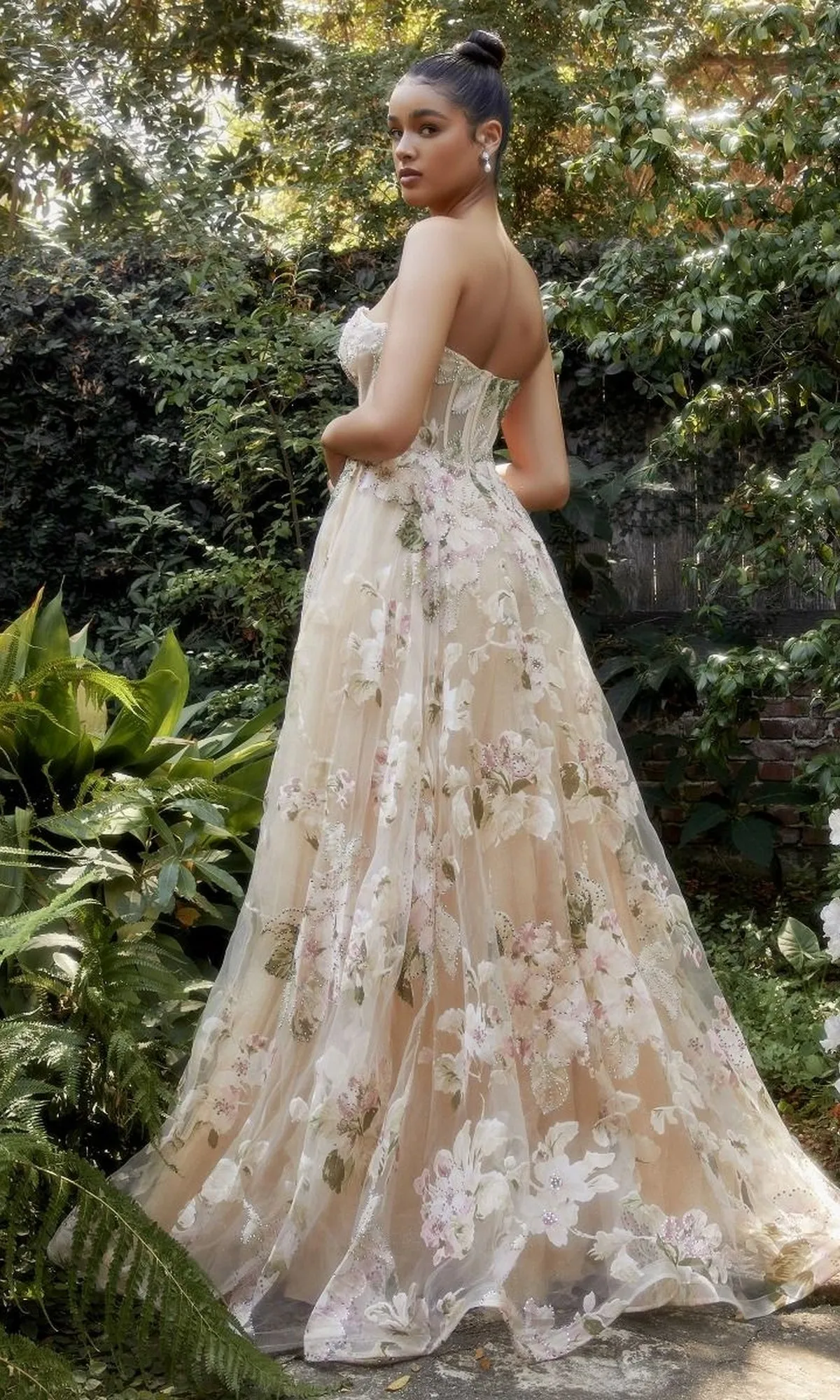Strapless Long Champagne Floral Prom Gown A1134 sold by PromGirl product image thumbnail 2