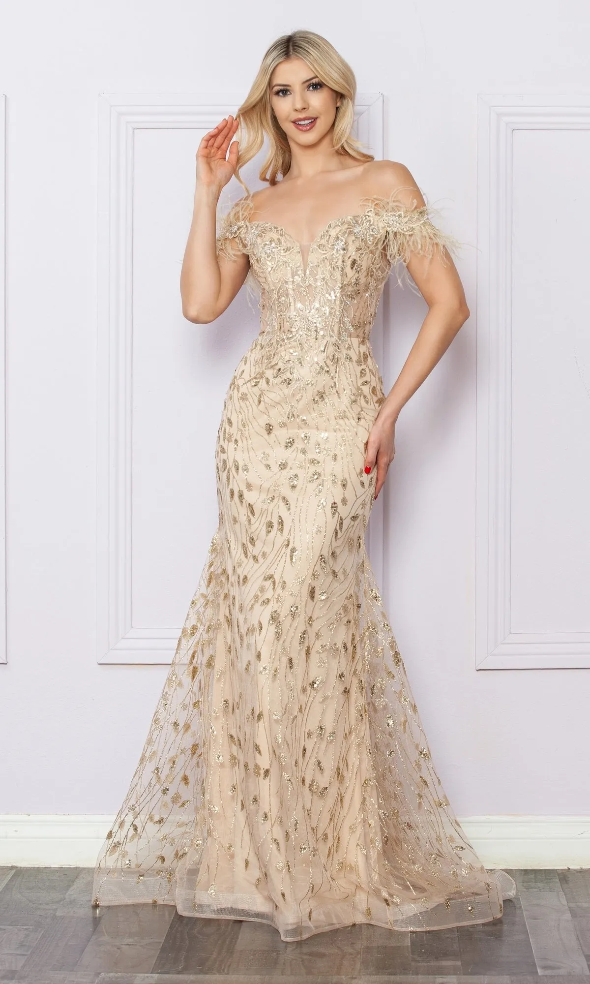 Sequined Glitter-Print Prom Dress: Nox Anabel L1255 sold by PromGirl product image thumbnail 3