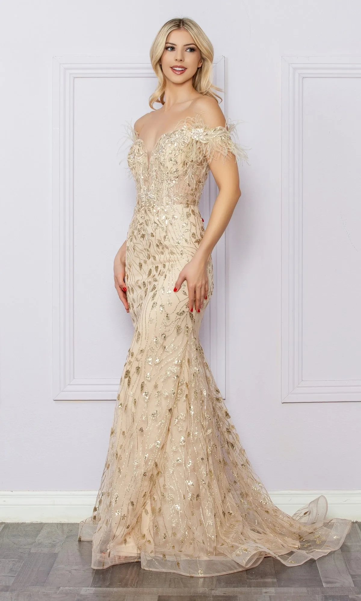 Sequined Glitter-Print Prom Dress: Nox Anabel L1255 sold by PromGirl product image thumbnail 5