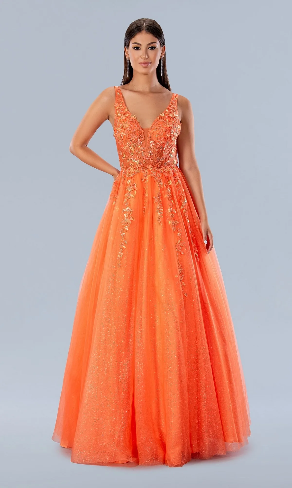 Long Glitter Prom Gown: Stella Couture 24203 sold by PromGirl