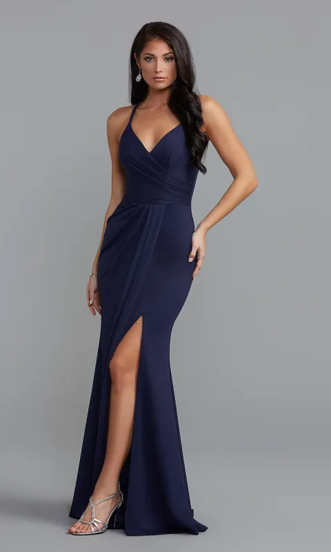PromGirl Simple Long Prom Dress with Drape Front made by PromGirl