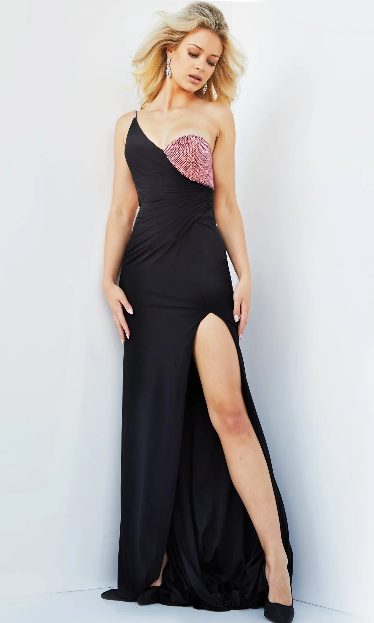 Jovani One-Shoulder Two-Tone Long Prom Dress 09021 sold by PromGirl