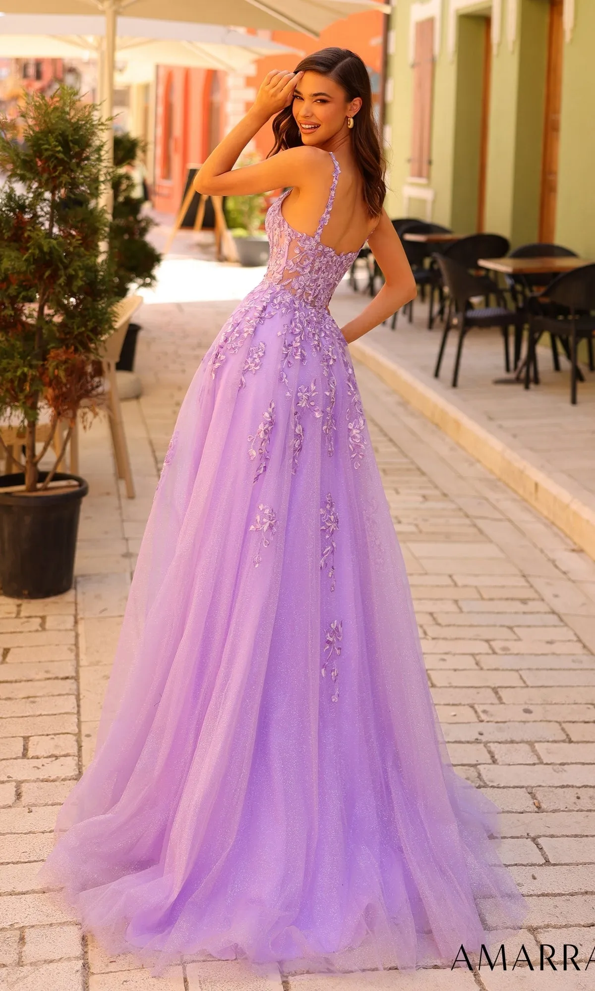 Amarra Sheer-Bodice Long Lilac Prom Dress 88712 sold by PromGirl product image thumbnail 2