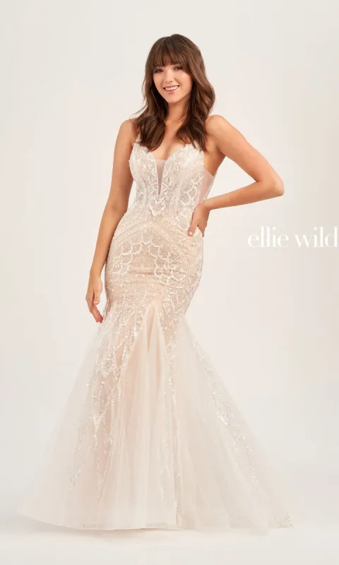 Ellie Wilde Long Ivory Mermaid Prom Dress EW35077 sold by PromGirl