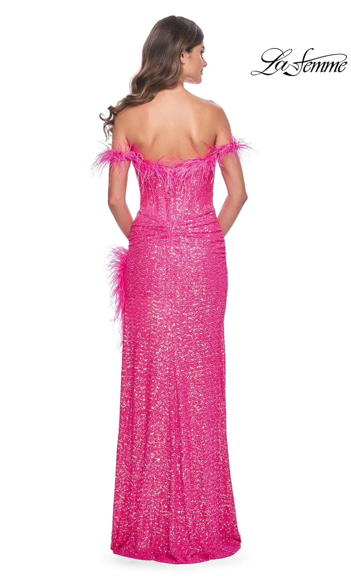 La Femme Feather Long Pink Sequin Prom Dress 32150 sold by PromGirl product image thumbnail 2