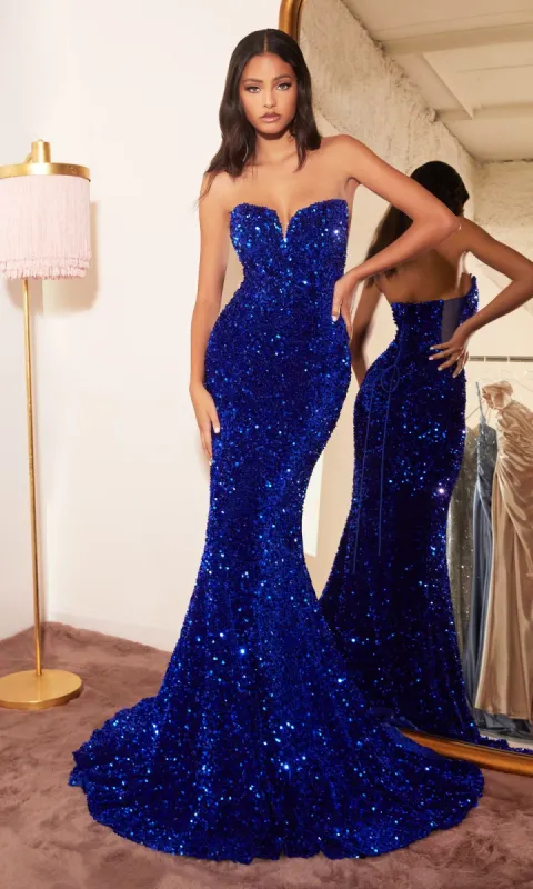 Sheer-Sides Strapless Long Sequin Prom Dress CH151 sold by PromGirl
