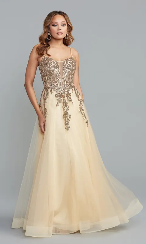 PromGirl Metallic-Bodice Long A-Line Prom Dress sold by PromGirl