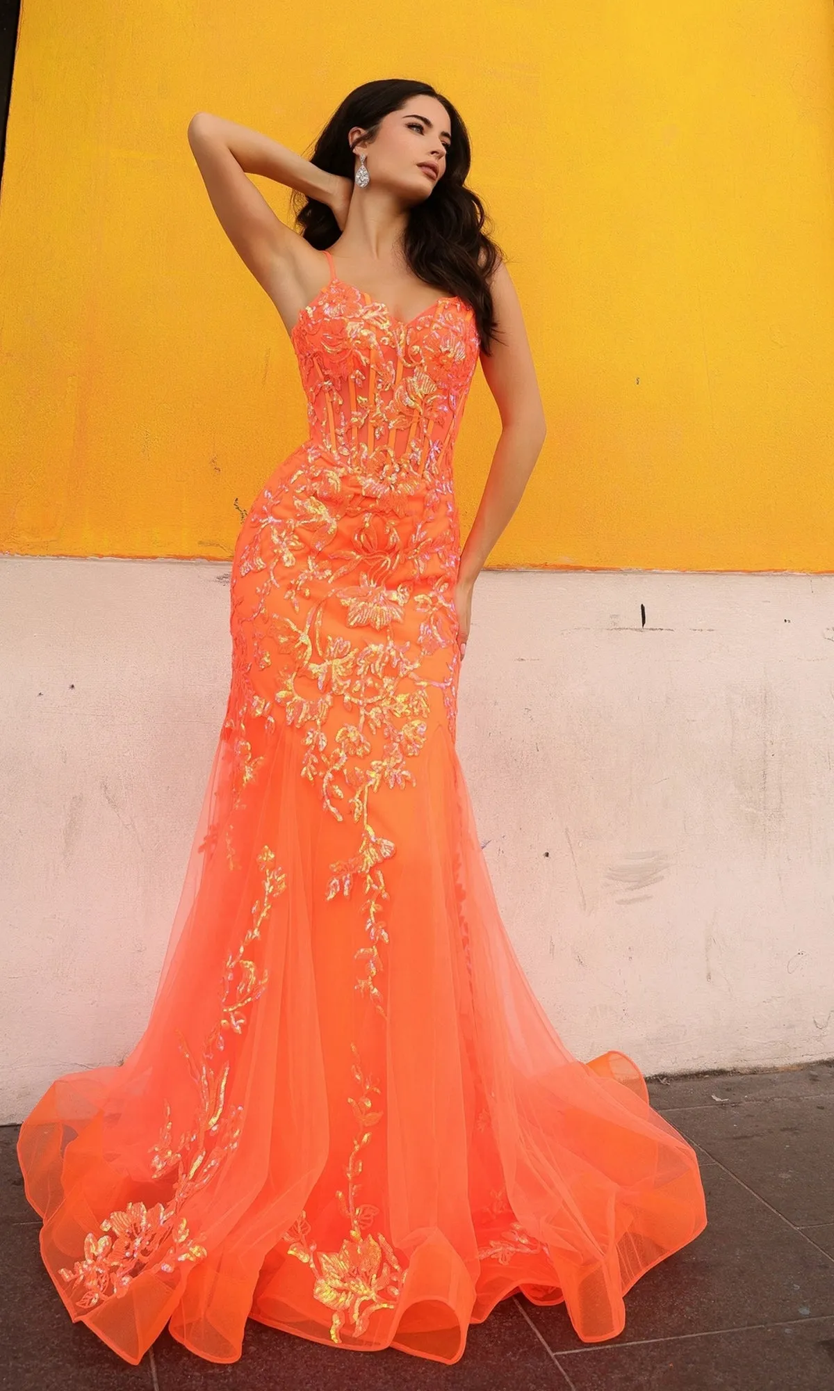 Sequin-Lace Long Neon Mermaid Prom Dress Q1390 sold by PromGirl product image thumbnail 3