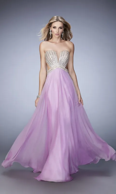 La Femme Open-Back Chiffon Prom Dress 22179 sold by PromGirl