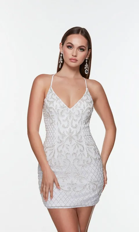Short V-Neck Beaded Bodycon Homecoming Dress 4506 sold by PromGirl
