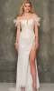 Dave and Johnny Long Feather Prom Dress 11007 sold by PromGirl