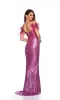 Dave and Johnny Long Feather Prom Dress 11007 sold by PromGirl