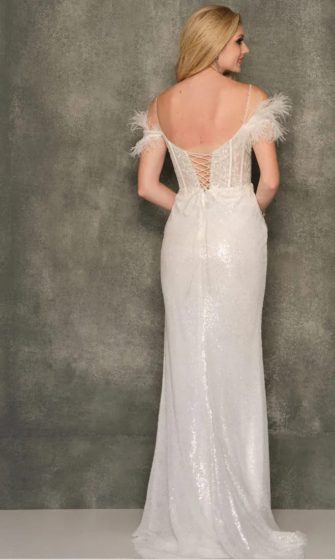 Dave and Johnny Long Feather Prom Dress 11007 sold by PromGirl product image thumbnail 4