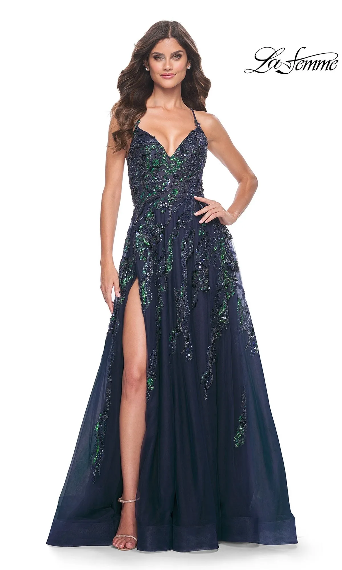 La Femme Long A-Line Sequin-Print Prom Dress 32346 sold by PromGirl product image thumbnail 3