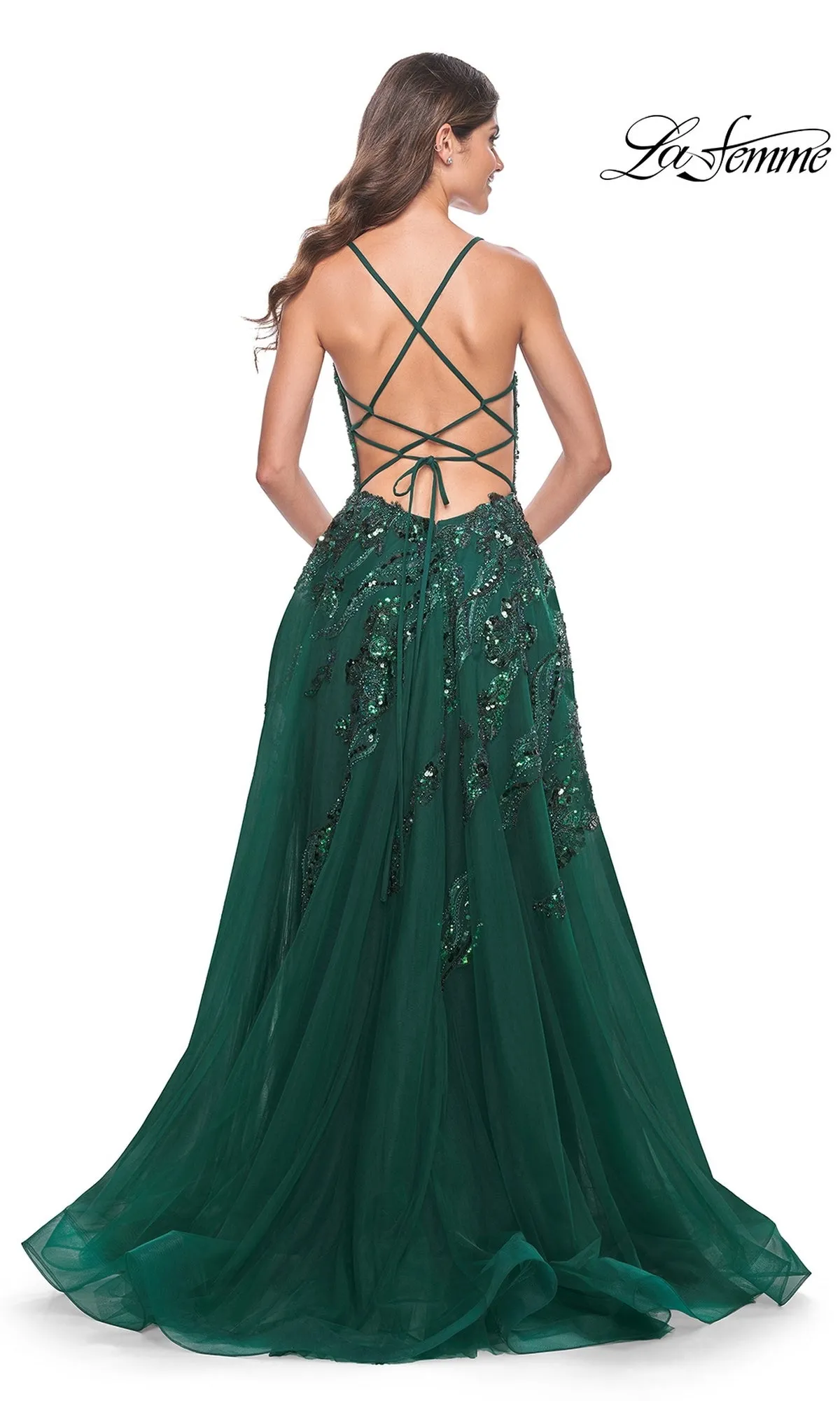 La Femme Long A-Line Sequin-Print Prom Dress 32346 sold by PromGirl product image thumbnail 2