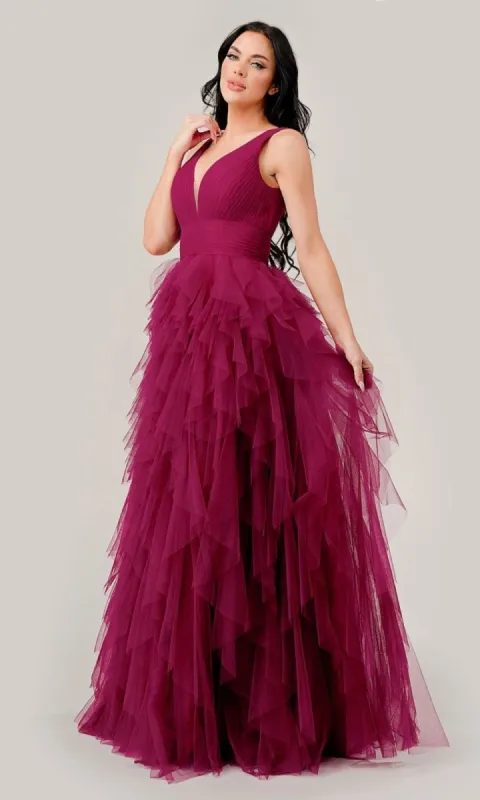 V-Neck Layered Long A-Line Prom Ball Gown CD347 sold by PromGirl