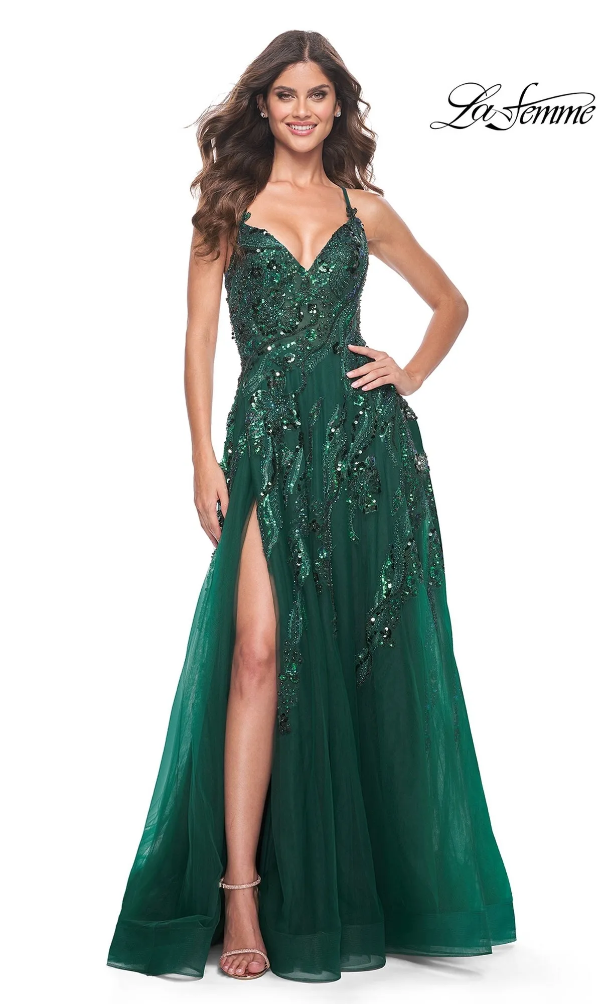 La Femme Long A-Line Sequin-Print Prom Dress 32346 sold by PromGirl