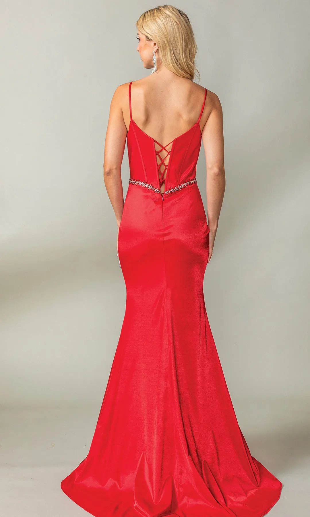Beaded-Waist Long Corset-Back Prom Dress 4403 sold by PromGirl product image thumbnail 5