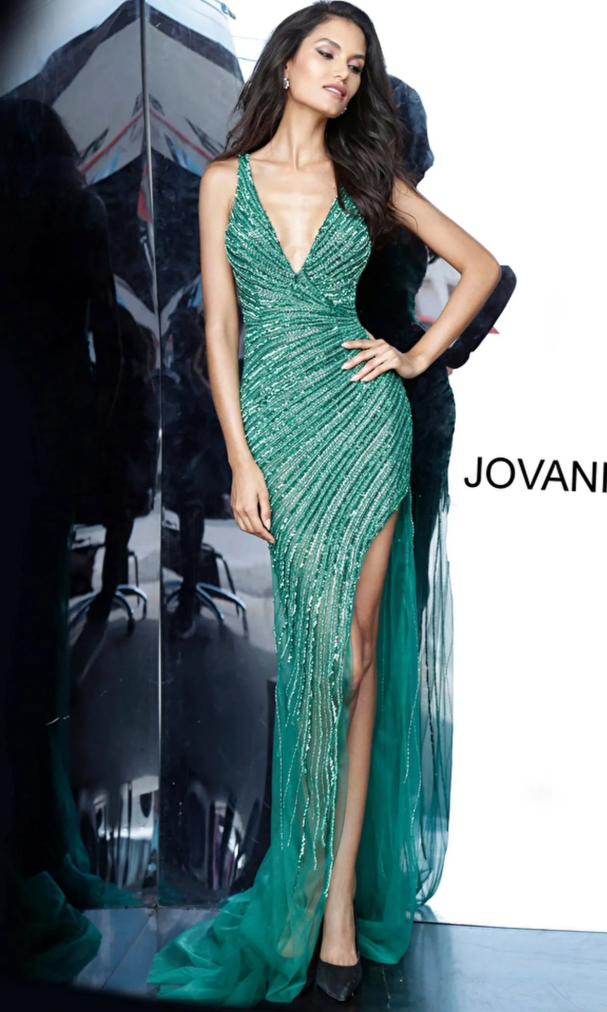 Beaded-Mesh Sexy Long Prom Dress: Jovani 63405 sold by PromGirl product image thumbnail 4