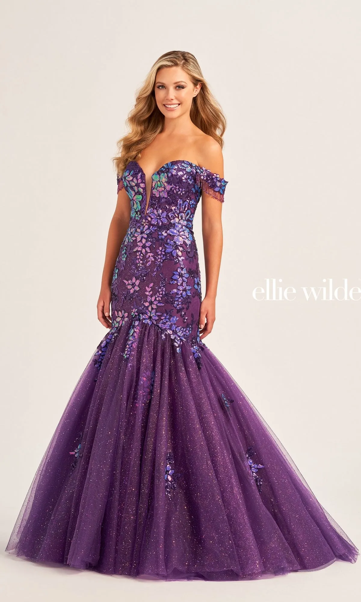 Fringed Ellie Wilde Long Sequin Prom Dress EW35219 sold by PromGirl
