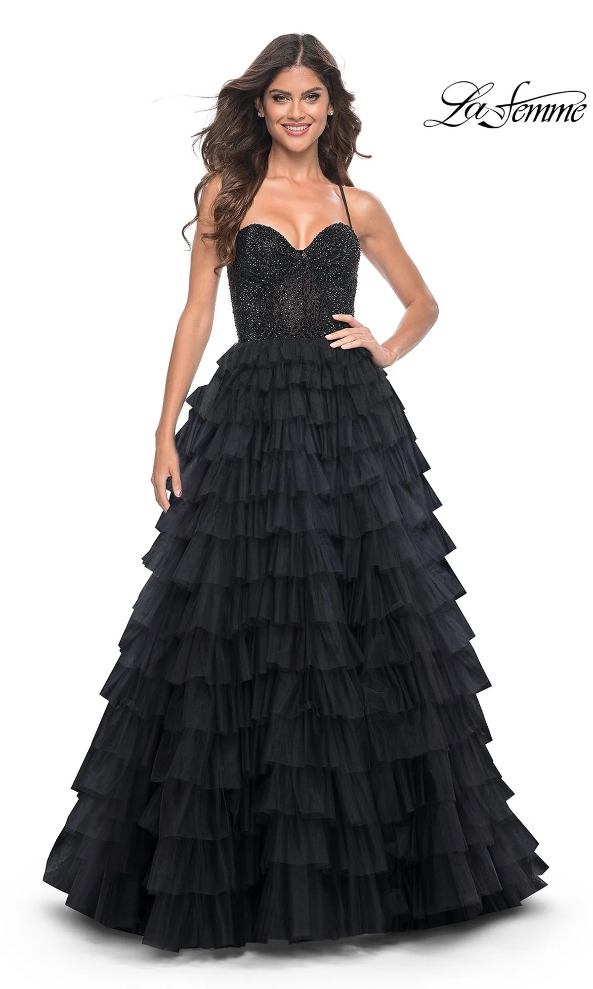 La Femme Long Ruffled Prom Ball Gown 32002 sold by PromGirl product image thumbnail 5