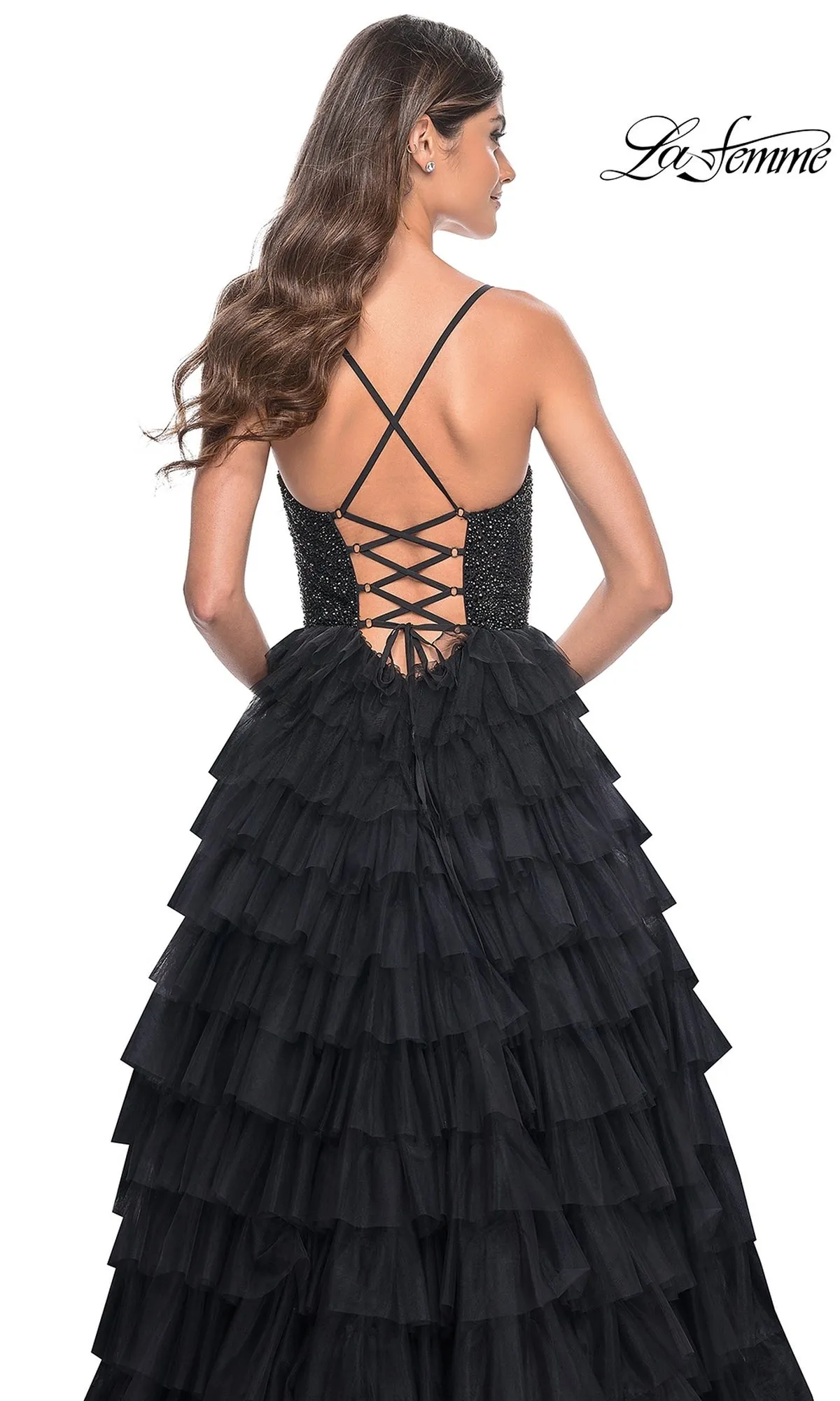 La Femme Long Ruffled Prom Ball Gown 32002 sold by PromGirl product image thumbnail 4