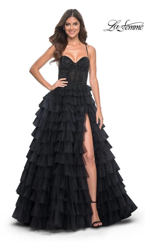La Femme Long Ruffled Prom Ball Gown 32002 sold by PromGirl