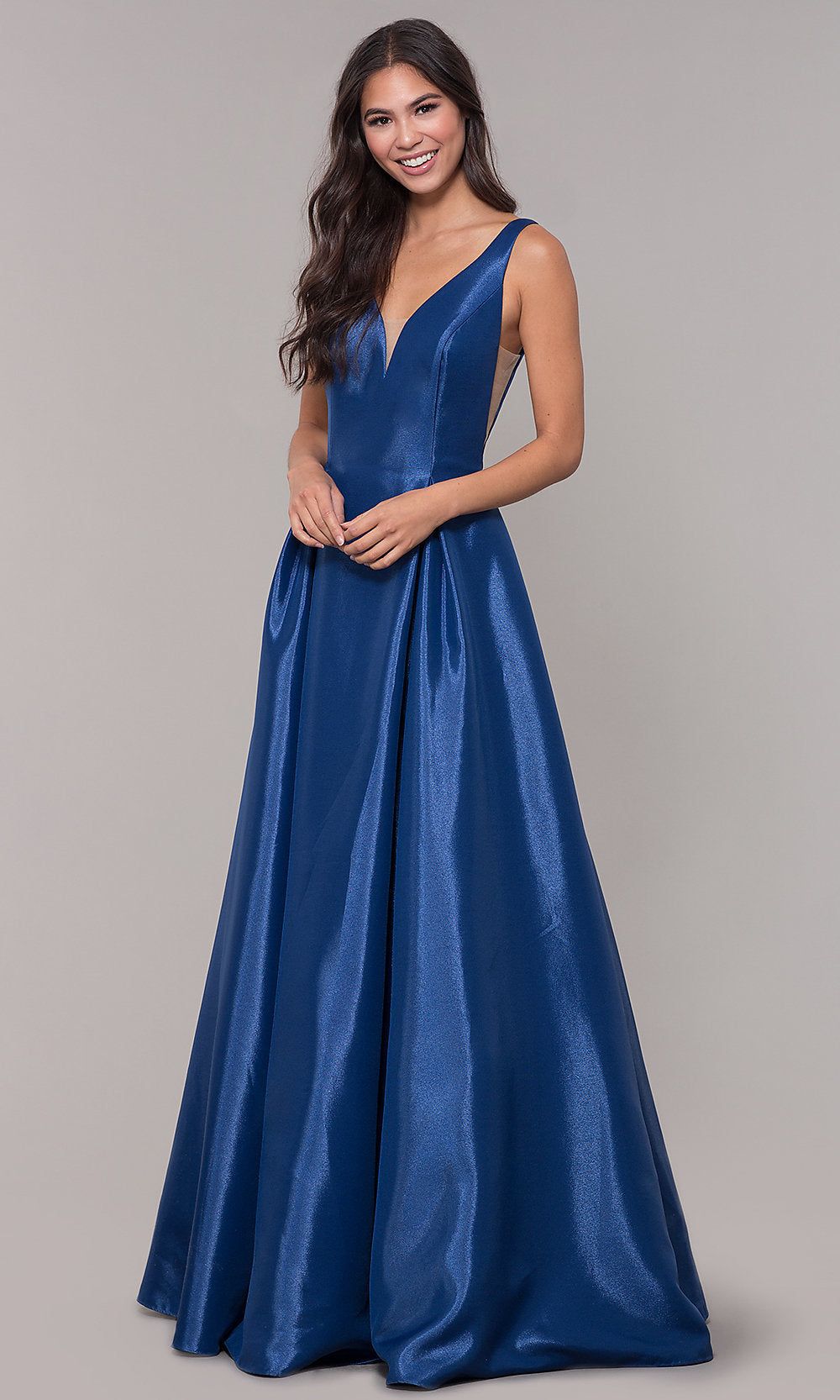 Satin Long A-Line Prom Dress with Pockets sold by PromGirl