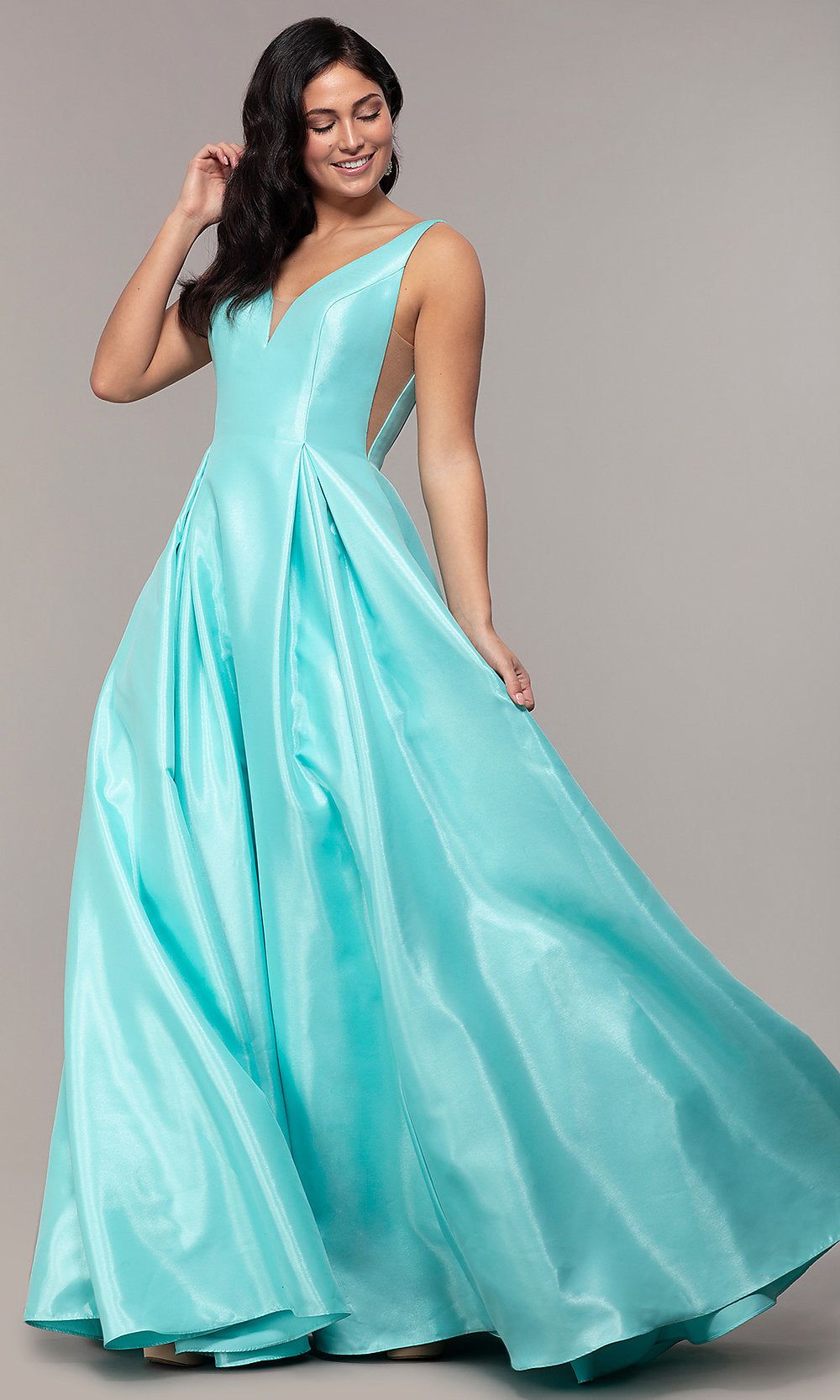 Satin Long A-Line Prom Dress with Pockets sold by PromGirl product image thumbnail 5