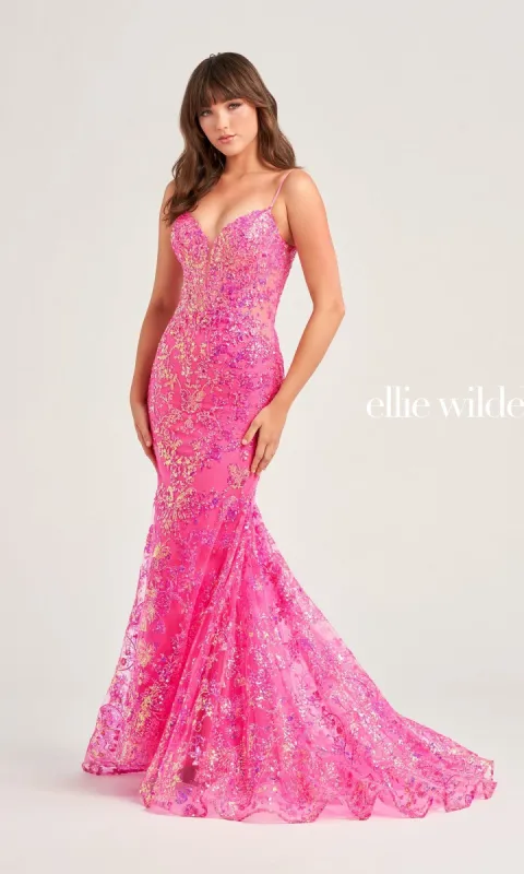 Ellie Wilde Designer Glitter Prom Dress EW35013 made by ellie wilde