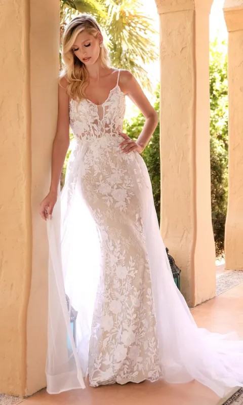 Sheer-Corset Long White Lace Wedding Dress CD931W sold by PromGirl