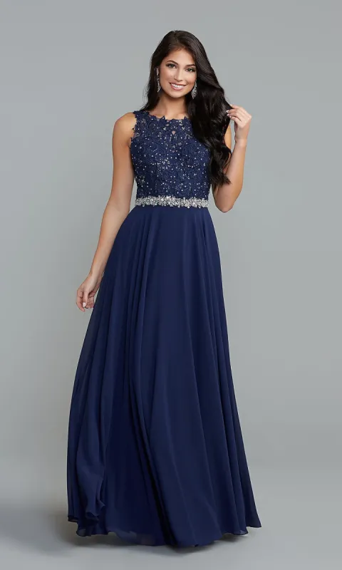 PromGirl Long A-Line Prom Dress with Beaded Bodice sold by PromGirl