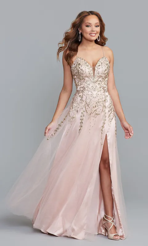 PromGirl Long Metallic-Embroidered Prom Dress sold by PromGirl