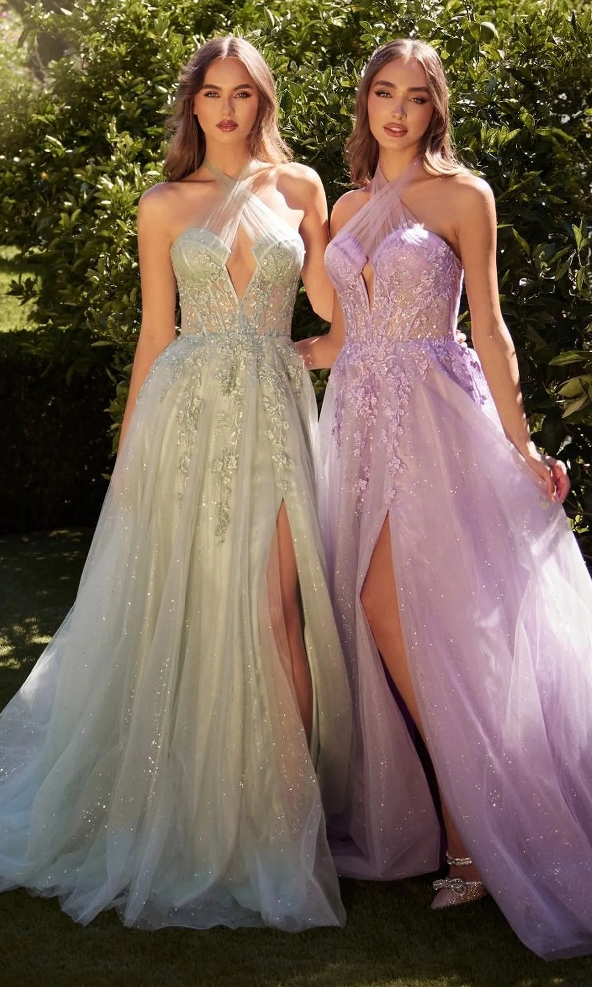 Cut-Out Long Halter Glitter Prom Ball Gown A1236 sold by PromGirl