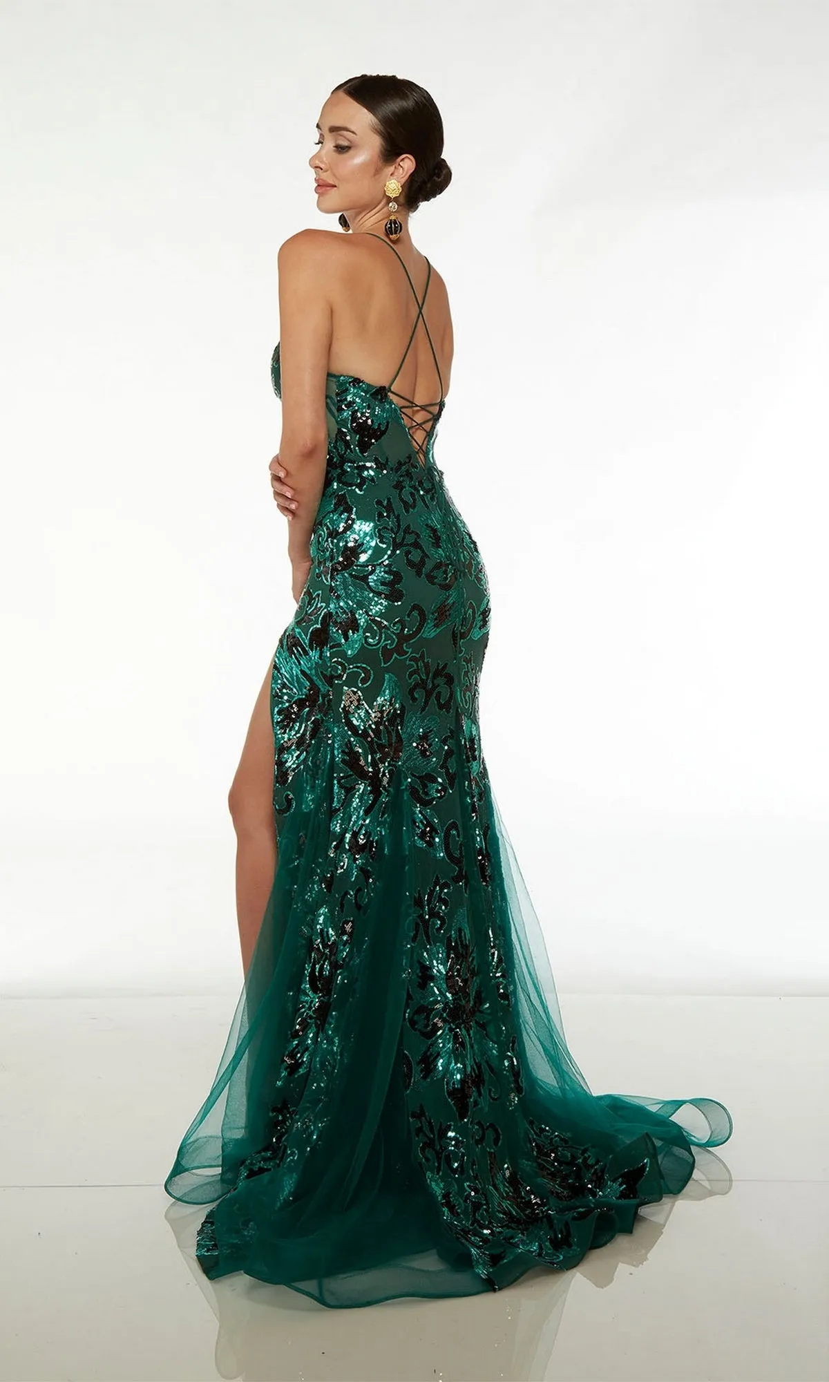 Alyce V-Neck Long Sequin-Print Prom Dress 61617 sold by PromGirl product image thumbnail 2