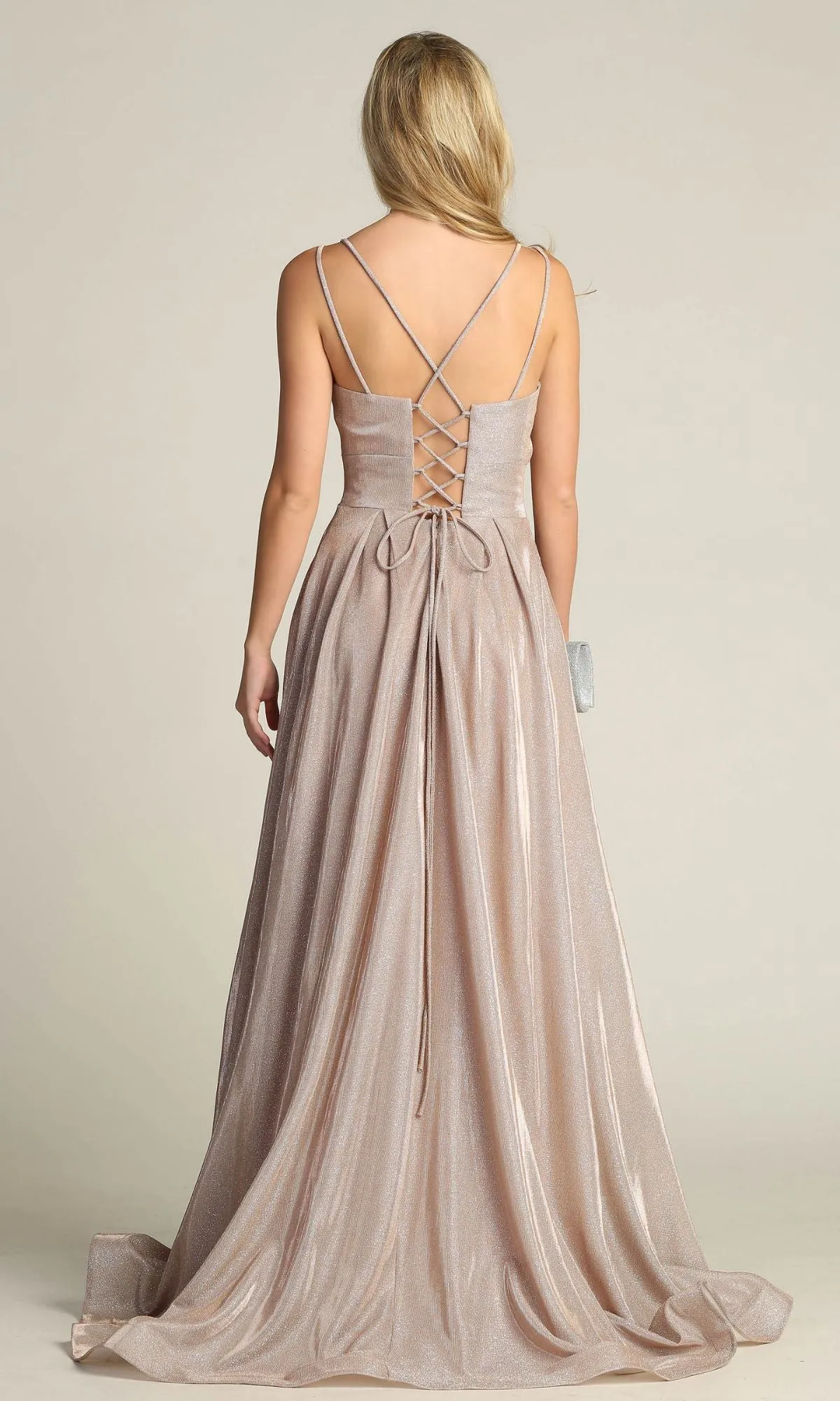 Lace-Up Back Long Metallic A-Line Prom Dress 4022 sold by PromGirl product image thumbnail 5