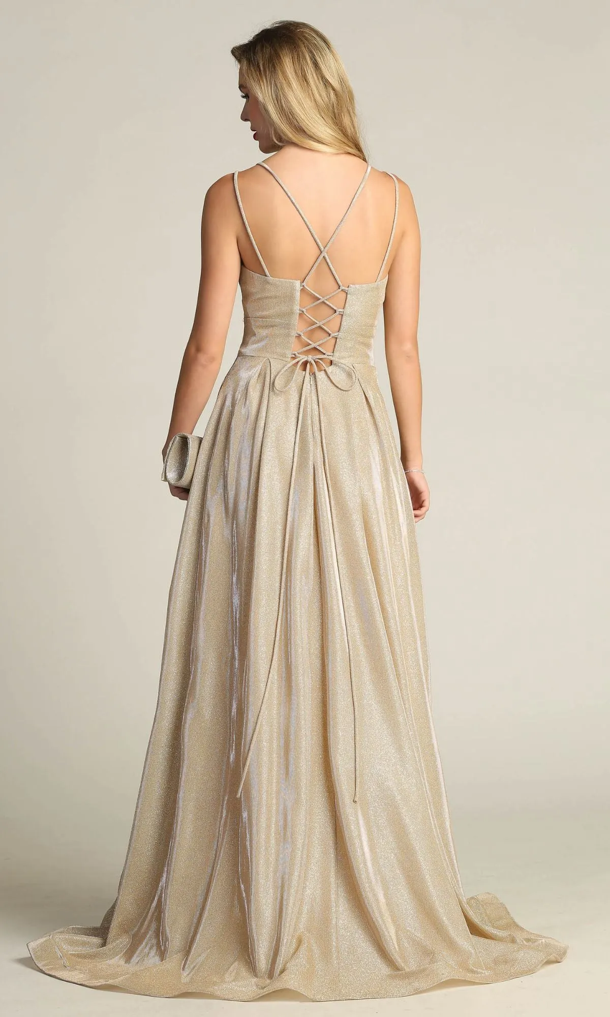 Lace-Up Back Long Metallic A-Line Prom Dress 4022 sold by PromGirl product image thumbnail 2