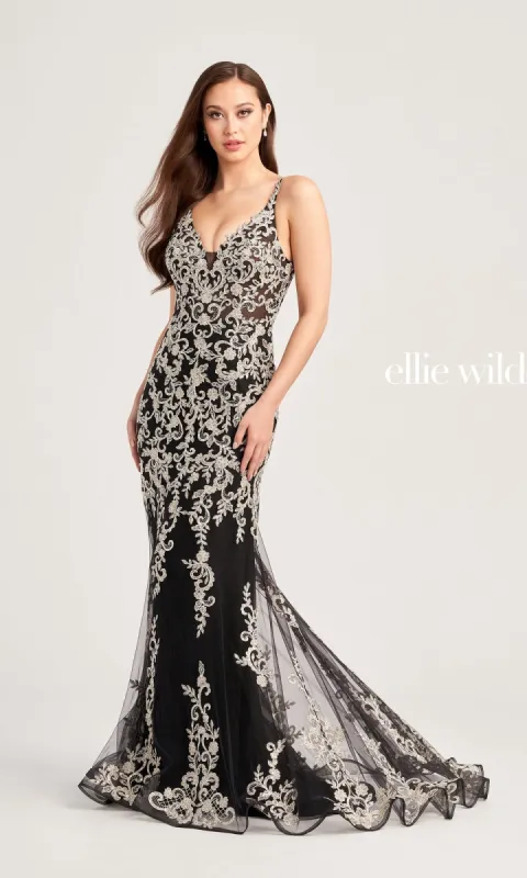 Ellie Wilde Long Glitter-Lace Prom Dress EW35071 made by ellie wilde