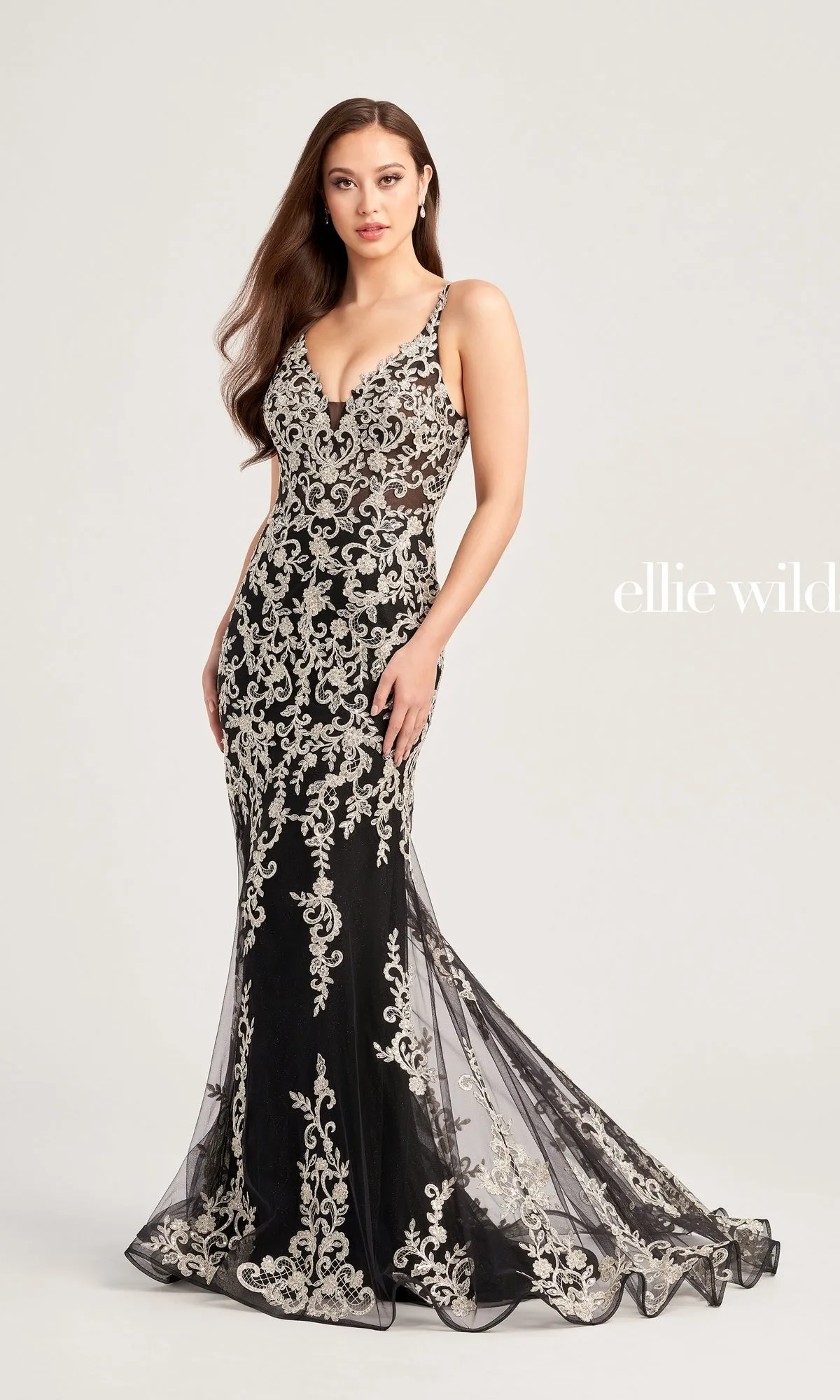 Ellie Wilde Long Glitter-Lace Prom Dress EW35071 sold by PromGirl