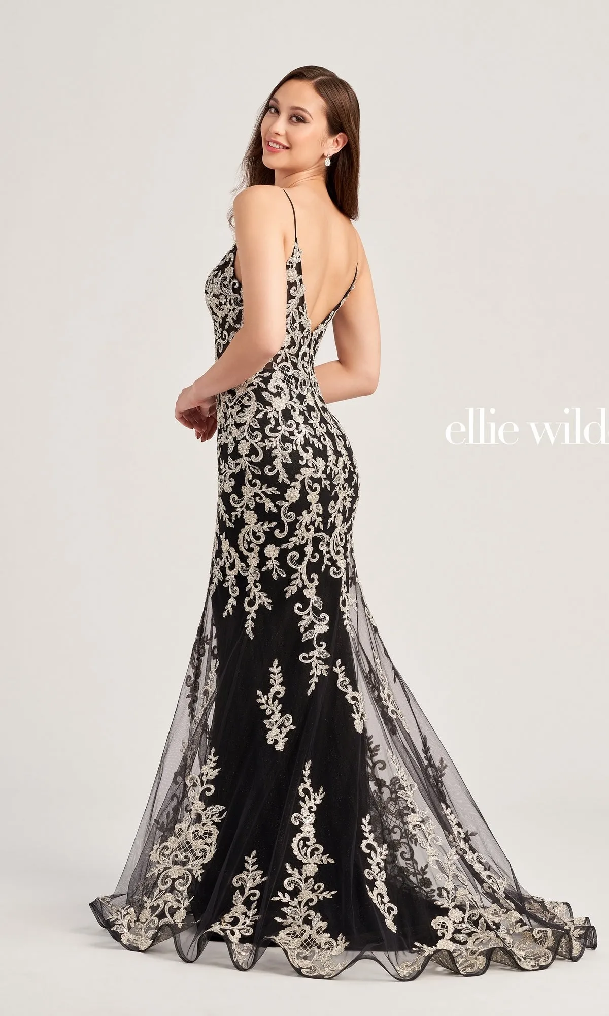 Ellie Wilde Long Glitter-Lace Prom Dress EW35071 sold by PromGirl product image thumbnail 2