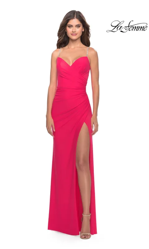 La Femme Hot Coral Pink Prom Dress 31224 sold by PromGirl