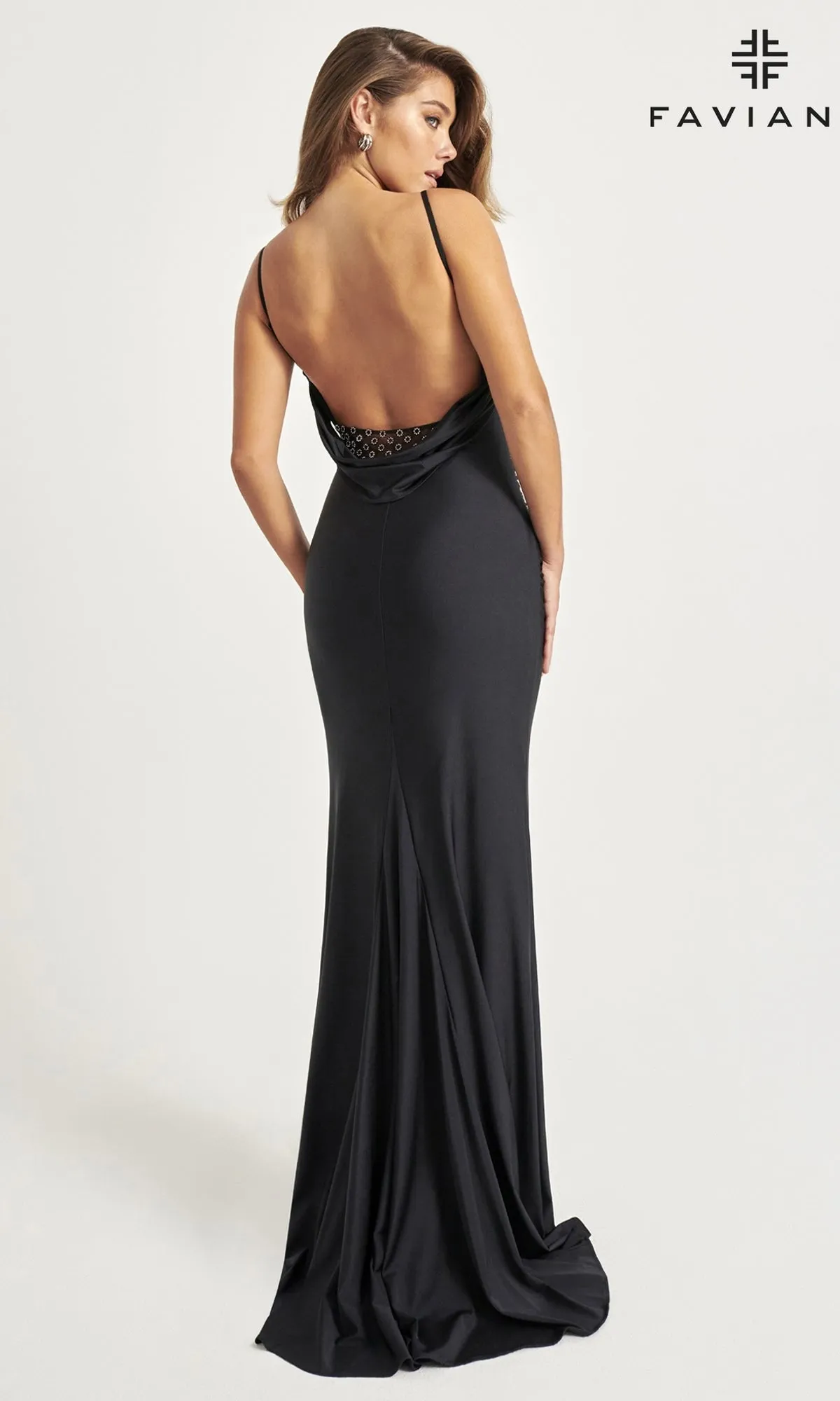 Cowl-Back Faviana Long Black Prom Dress 11072 sold by PromGirl product image thumbnail 3