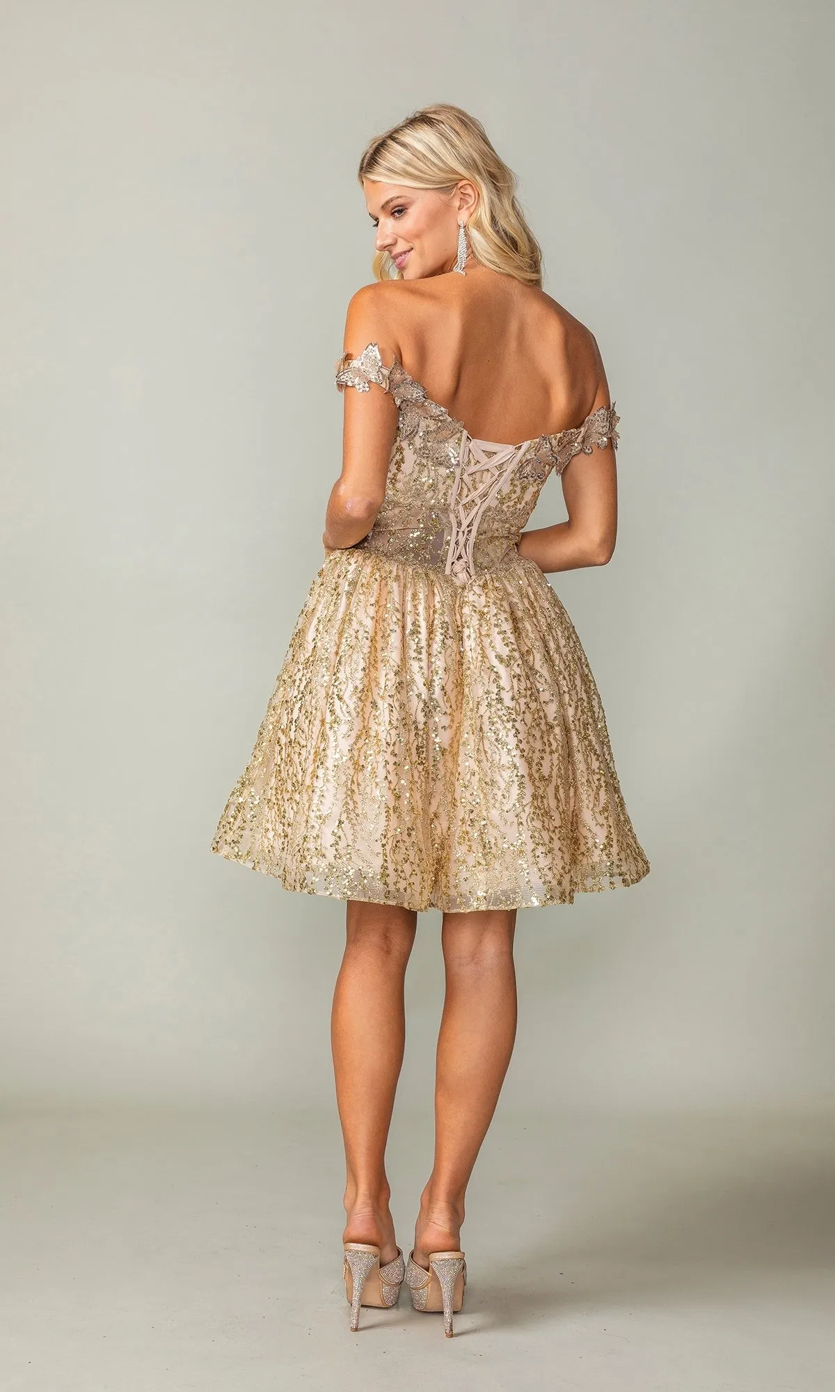 Glitter Short Gold Butterfly Homecoming Dress 3370 sold by PromGirl product image thumbnail 3