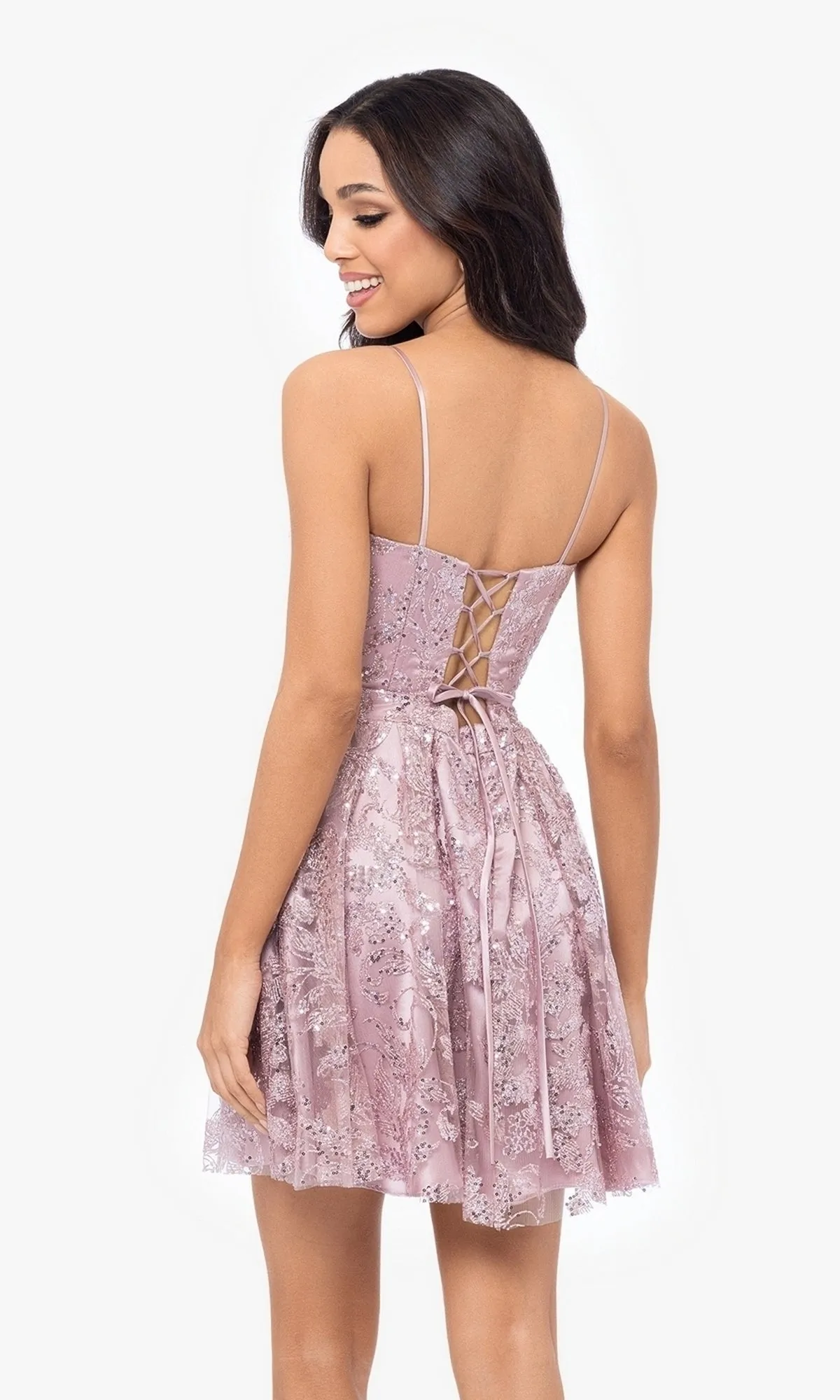 Rose Pink Short Glitter-Print Hoco Dress 5001BN sold by PromGirl product image thumbnail 2