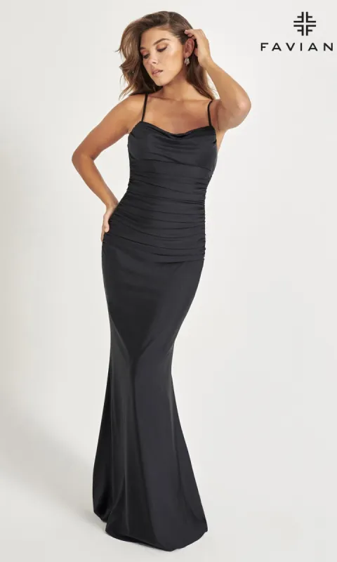 Cowl-Back Faviana Long Black Prom Dress 11072 made by Faviana