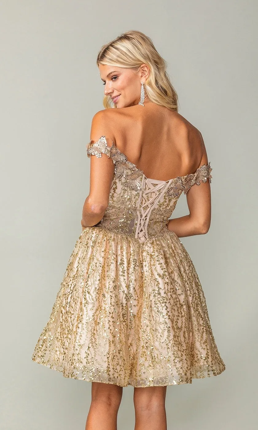 Glitter Short Gold Butterfly Homecoming Dress 3370 sold by PromGirl product image thumbnail 2