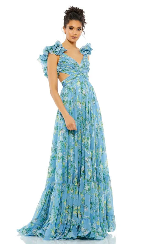 Ruffled Long Print Formal Dress: Mac Duggal 67803 sold by PromGirl