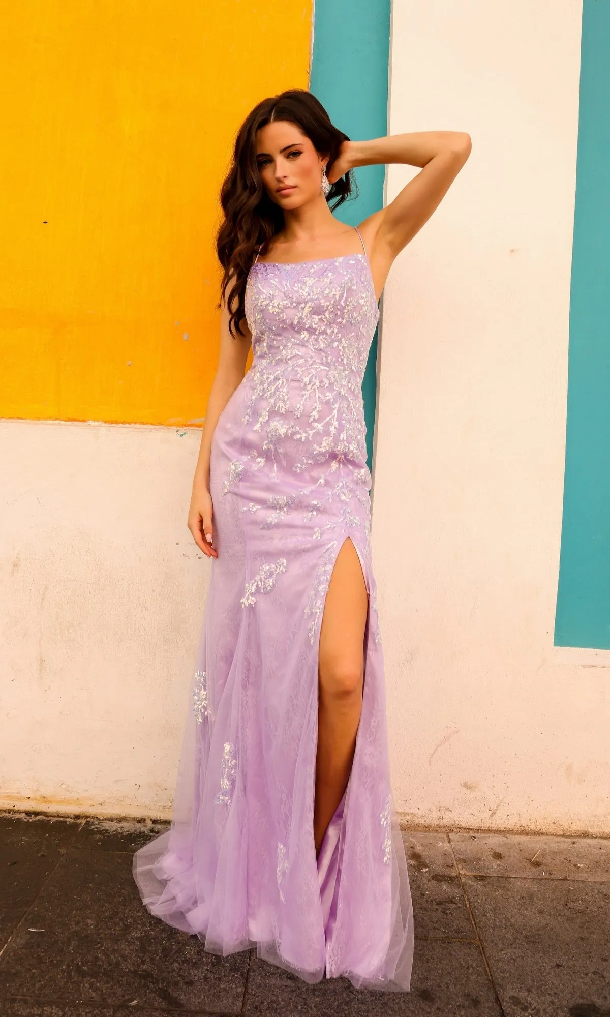 Sequin-Floral Long Lace Prom Dress P1401 sold by PromGirl